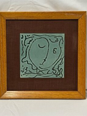Vintage Harris G. Strong Framed Ceramic Tile Wall Art, Mid Century Modern Decor